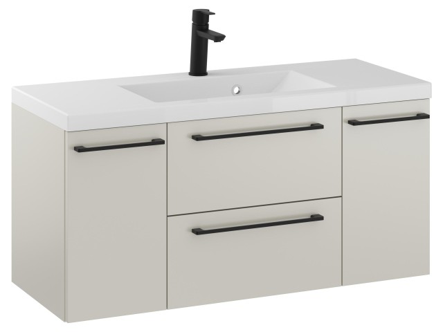 Szafka Wisząca Z Umywalką RON 100 cm D - Kaszmir Mat - Uchwyty Czarne Matowe