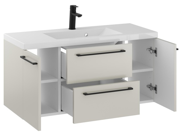 Szafka Wisząca Z Umywalką RON 100 cm D - Kaszmir Mat - Uchwyty Czarne Matowe