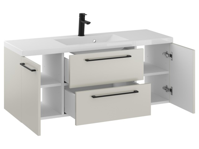 Szafka Wisząca Z Umywalką RON 120 cm D - Kaszmir Mat - Uchwyty Czarne Matowe