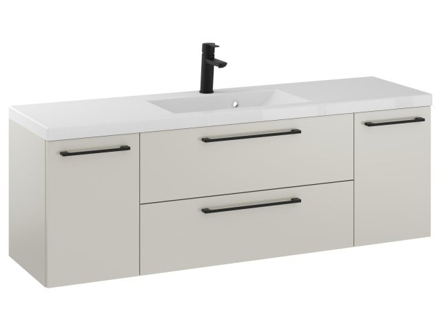 Szafka Wisząca Z Umywalką RON 140 cm D - Kaszmir Mat - Uchwyty Czarne Matowe