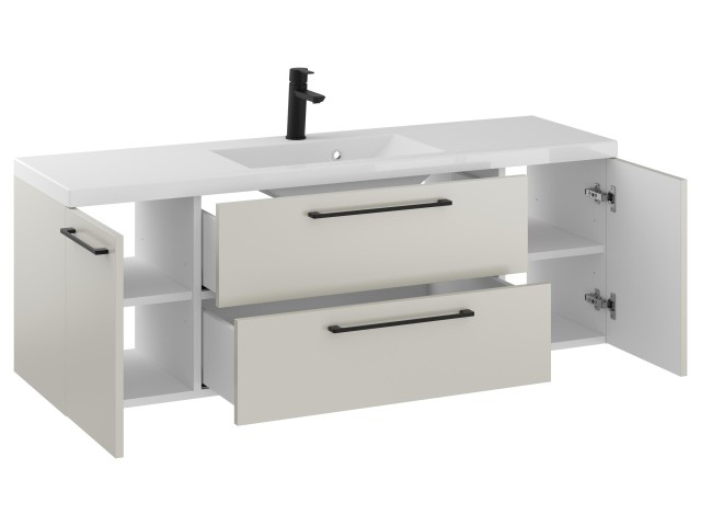 Szafka Wisząca Z Umywalką RON 140 cm D - Kaszmir Mat - Uchwyty Czarne Matowe