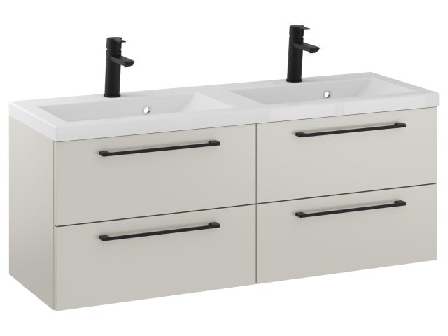 Szafka Wisząca Z Umywalką RON 120 cm DUO - Kaszmir Mat - Uchwyty Czarne Matowe Szafka Wisząca Z Umywalką RON 120 cm DUO - Kaszmir Mat - Uchwyty Czarne Matowe