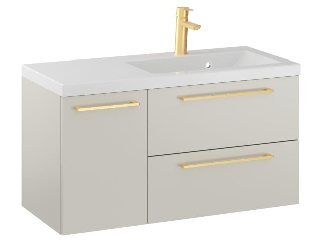 Szafka Wisząca Z Umywalką RON 90 cm D Prawa - Kaszmir Mat - Uchwyty Złote Szczotkowane Szafka Wisząca Z Umywalką RON 90 cm D Prawa - Kaszmir Mat - Uchwyty Złote Szczotkowane
