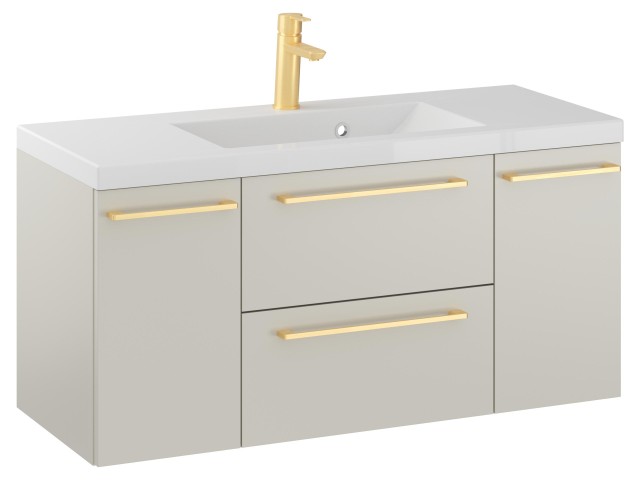 Szafka Wisząca Z Umywalką RON 100 cm D - Kaszmir Mat - Uchwyty Złote Szczotkowane Szafka Wisząca Z Umywalką RON 100 cm D - Kaszmir Mat - Uchwyty Złote Szczotkowane