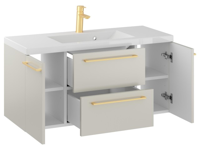 Szafka Wisząca Z Umywalką RON 100 cm D - Kaszmir Mat - Uchwyty Złote Szczotkowane