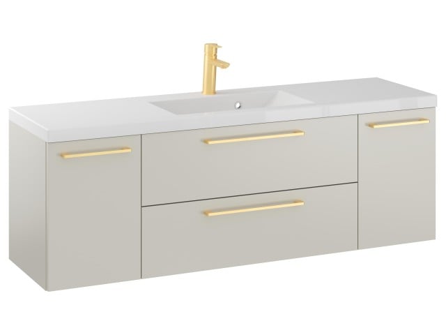 Szafka Wisząca Z Umywalką RON 140 cm D - Kaszmir Mat - Uchwyty Złote Szczotkowane
