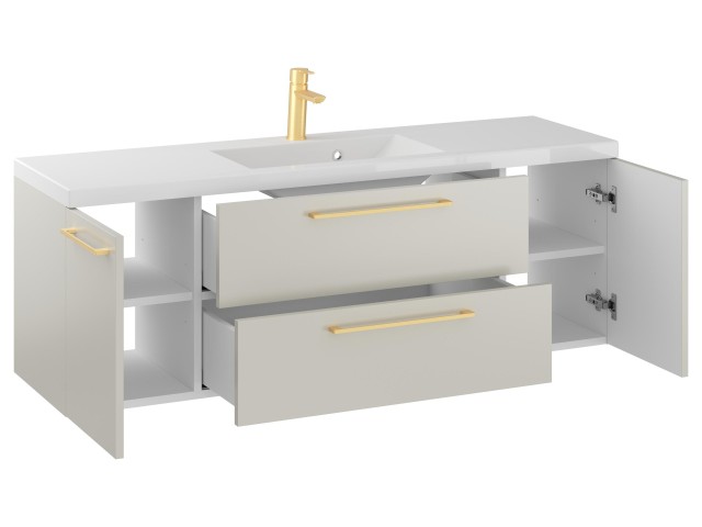 Szafka Wisząca Z Umywalką RON 140 cm D - Kaszmir Mat - Uchwyty Złote Szczotkowane