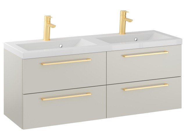 Szafka Wisząca Z Umywalką RON 120 cm DUO - Kaszmir Mat - Uchwyty Złote Szczotkowane Szafka Wisząca Z Umywalką RON 120 cm DUO - Kaszmir Mat - Uchwyty Złote Szczotkowane