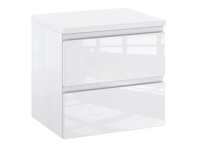 Szafka Łazienkowa z Blatem NOV 50 cm - Biały Lakier Połysk, Uchwyty Frezowane