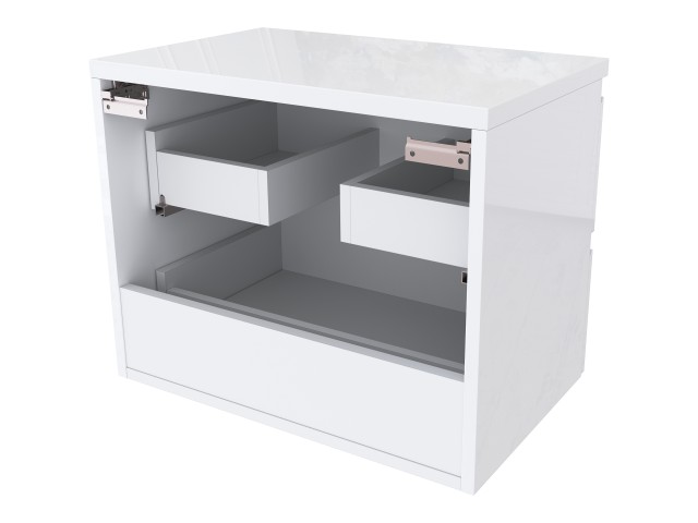 Szafka Łazienkowa z Blatem NOV 60 cm - Biały Lakier Połysk, Uchwyty Frezowane