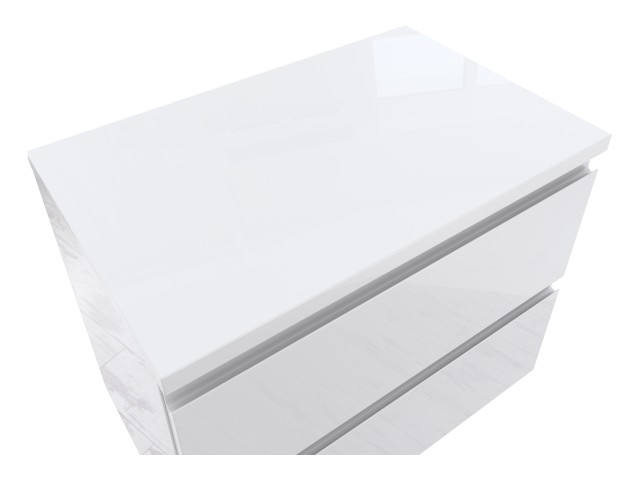 Szafka Łazienkowa z Blatem NOV 60 cm - Biały Lakier Połysk, Uchwyty Frezowane