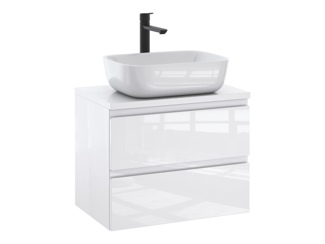 Szafka Łazienkowa z Blatem NOV 60 cm - Biały Lakier Połysk, Uchwyty Frezowane