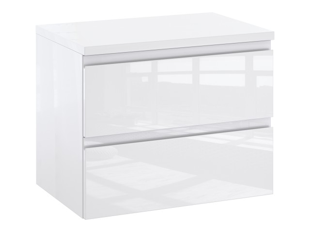 Szafka Łazienkowa z Blatem NOV 60 cm - Biały Lakier Połysk, Uchwyty Frezowane