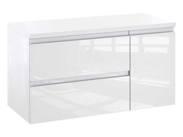 Szafka Łazienkowa z Blatem NOV 90 cm D Lewa - Biały Lakier Połysk, Uchwyty Frezowane