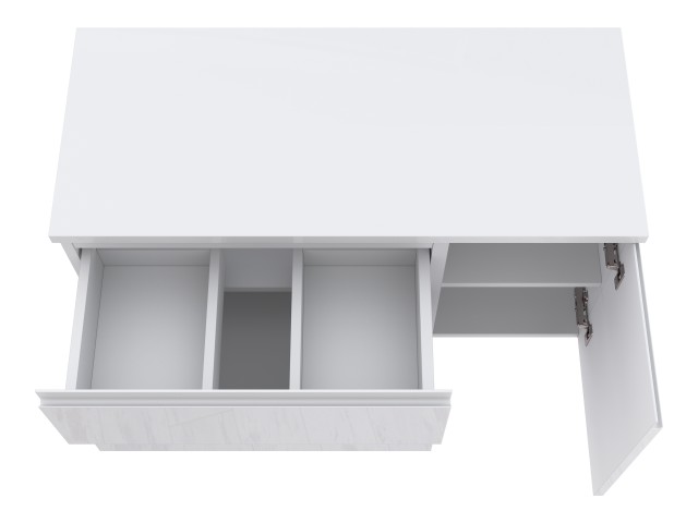 Szafka Łazienkowa z Blatem NOV 90 cm D Lewa - Biały Lakier Połysk, Uchwyty Frezowane