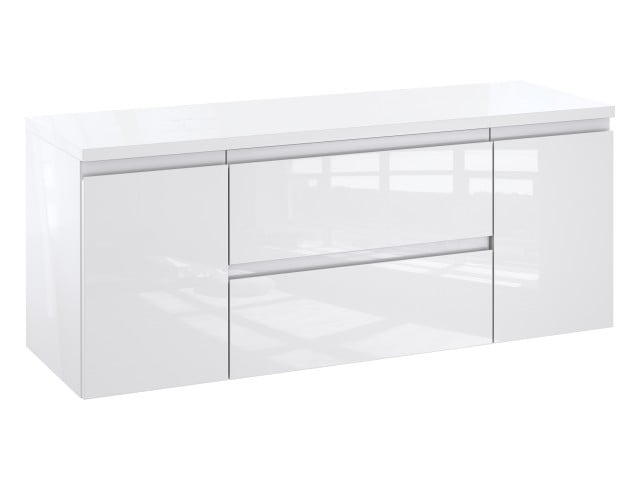 Szafka Łazienkowa z Blatem NOV 120 cm D - Biały Lakier Połysk, Uchwyty Frezowane