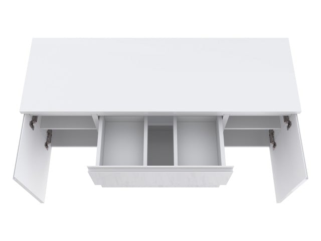 Szafka Łazienkowa z Blatem NOV 120 cm D - Biały Lakier Połysk, Uchwyty Frezowane