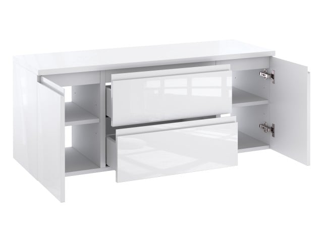 Szafka Łazienkowa z Blatem NOV 120 cm D - Biały Lakier Połysk, Uchwyty Frezowane