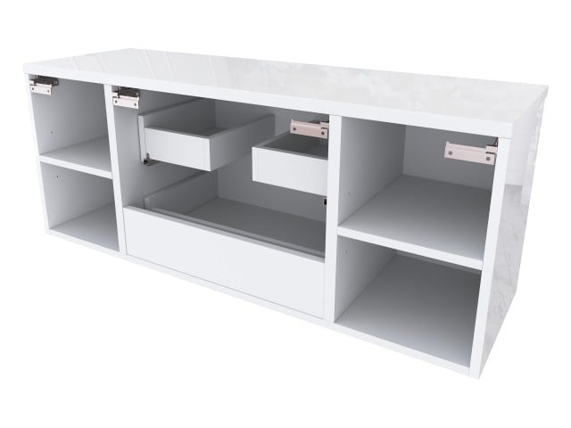 Szafka Łazienkowa z Blatem NOV 120 cm D - Biały Lakier Połysk, Uchwyty Frezowane