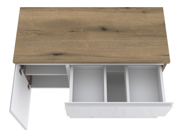 Szafka Łazienkowa z Blatem NOV 90 cm D Prawa - Dąb Evoke, Biały Lakier Połysk, Uchwyty Frezowane