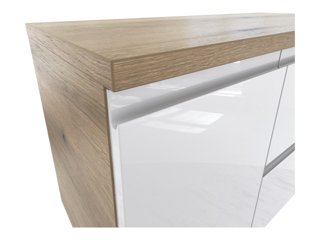 Szafka Łazienkowa z Blatem NOV 90 cm D Prawa - Dąb Evoke, Biały Lakier Połysk, Uchwyty Frezowane