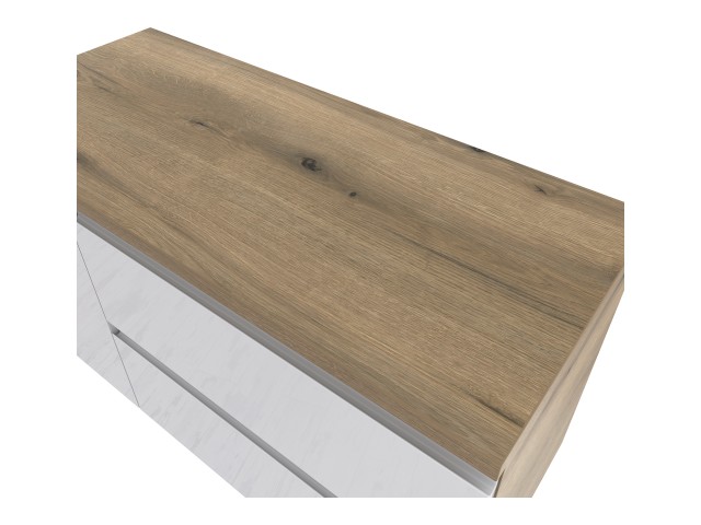 Szafka Łazienkowa z Blatem NOV 90 cm D Prawa - Dąb Evoke, Biały Lakier Połysk, Uchwyty Frezowane