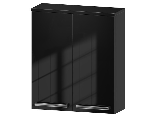 Szafka nad Pralkę ATH 60 cm 2D - Czarny Wysoki Połysk - Uchwyty Chromowane