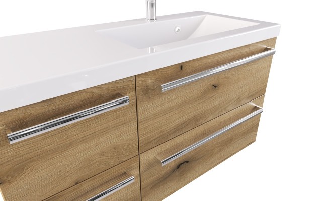 Szafka Wisząca Z Umywalką ATHD 90 cm S Prawa - Dąb Evoke Coast Mat - Uchwyty Chromowane