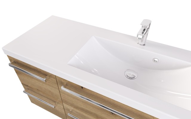 Szafka Wisząca Z Umywalką ATHD 90 cm S Prawa - Dąb Evoke Coast Mat - Uchwyty Chromowane