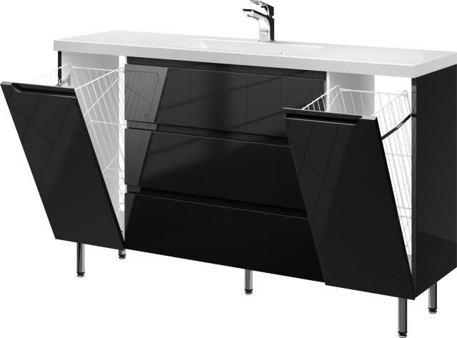 Szafka Stojąca Z Umywalką ETH 140 cm K - Czarny Wysoki Połysk