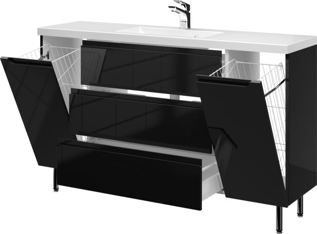 Szafka Stojąca Z Umywalką ETH 140 cm K - Czarny Wysoki Połysk