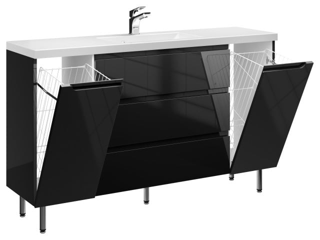 Szafka Stojąca Z Umywalką ETH 140 cm K - Czarny Wysoki Połysk Szafka Stojąca Z Umywalką ETH 140 cm K - Czarny Wysoki Połysk