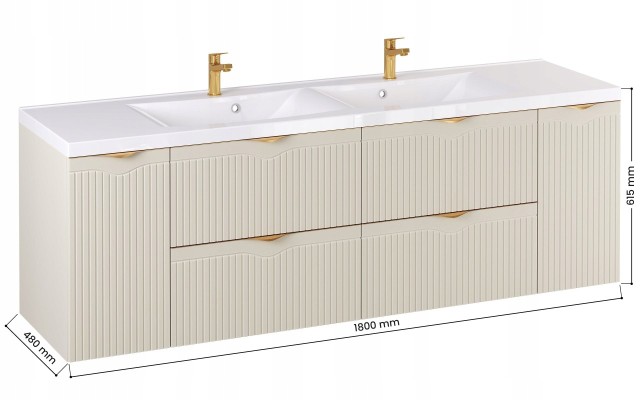 Szafka z Umywalką LOGHOS 180 cm Kaszmir Mat KOSZ CARGO Furni