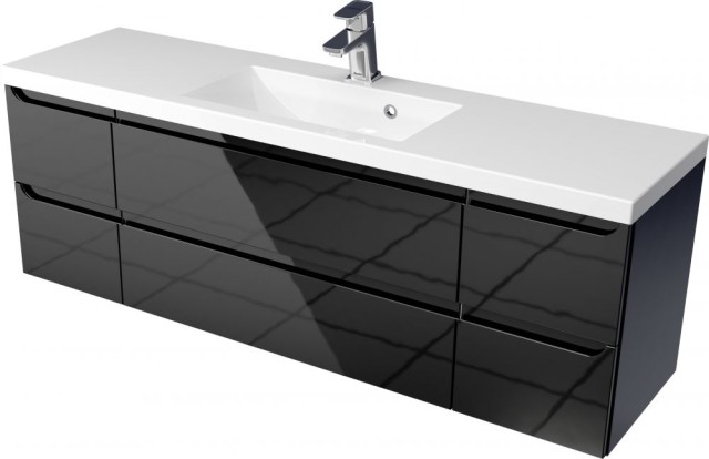 Szafka Wisząca Z Umywalką ETH 140 cm S - Czarny Wysoki Połysk