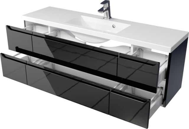 Szafka Wisząca Z Umywalką ETH 140 cm S - Czarny Wysoki Połysk