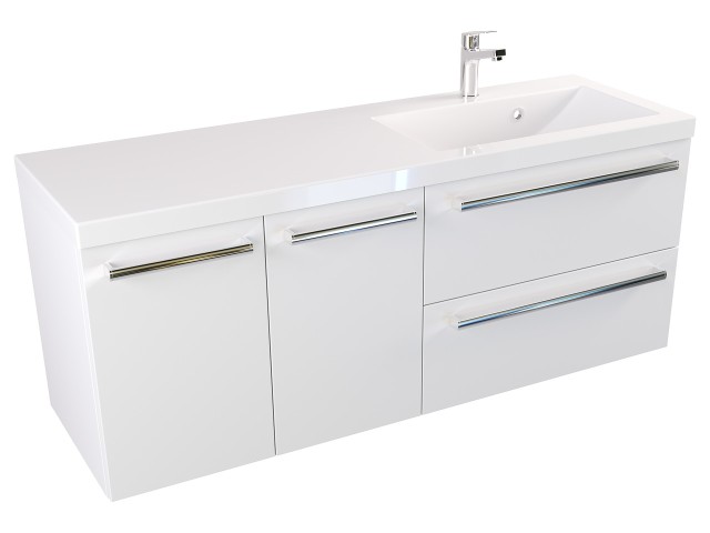 Szafka Wisząca Z Umywalką ATH 120 cm DS Prawa - Biały Mat - Uchwyty Chromowane