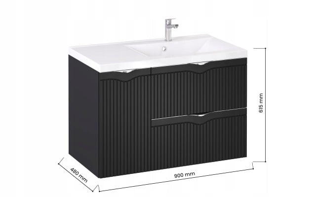 Szafka z Umywalką LOGHOS 90 cm Czarny Mat KOSZ CARGO Furni