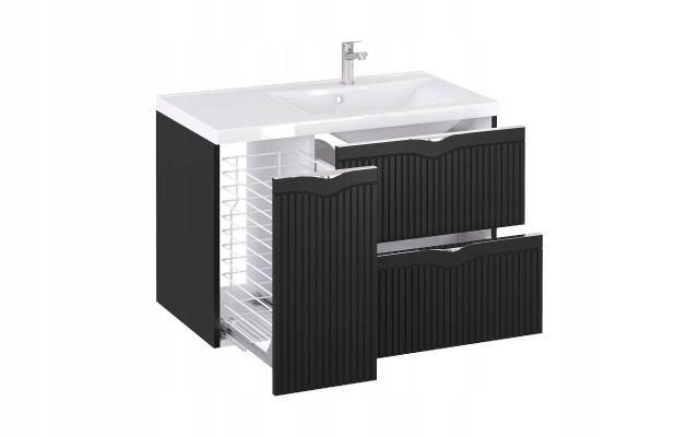 Szafka z Umywalką LOGHOS 90 cm Czarny Mat KOSZ CARGO Furni