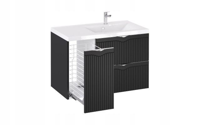 Szafka z Umywalką LOGHOS 90 cm Czarny Mat KOSZ CARGO Furni
