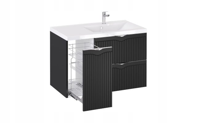 Szafka z Umywalką LOGHOS 90 cm Czarny Mat KOSZ CARGO Furni