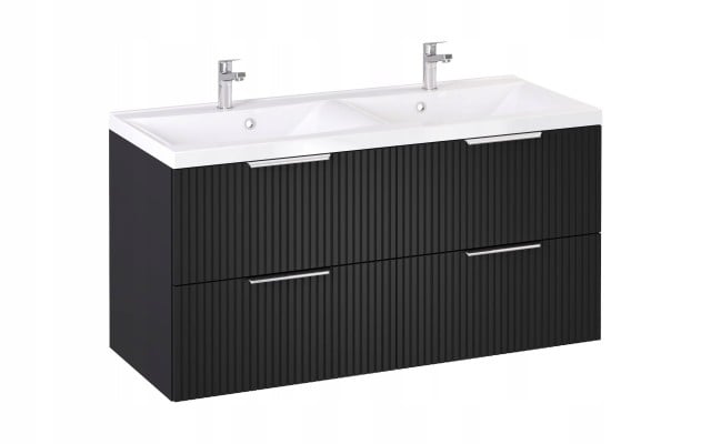 Szafka z Umywalką LOGHOS 120 cm DUO Czarny Mat Ryflowana Furni