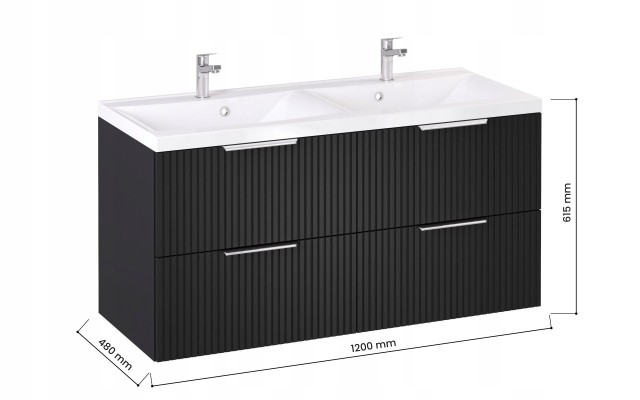 Szafka z Umywalką LOGHOS 120 cm DUO Czarny Mat Ryflowana Furni