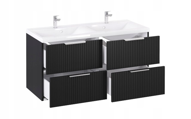 Szafka z Umywalką LOGHOS 120 cm DUO Czarny Mat Ryflowana Furni