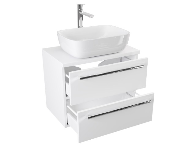 Szafka Wisząca Z Umywalką Nablatową ATH 60 cm - Biały Mat - Uchwyty Chromowane