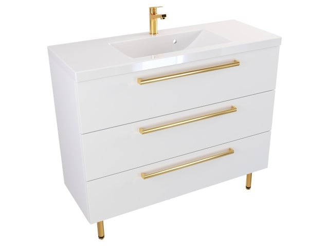 Szafka Stojąca Z Umywalką ATH 100 cm - Biały Mat - Uchwyty Złote Polerowane