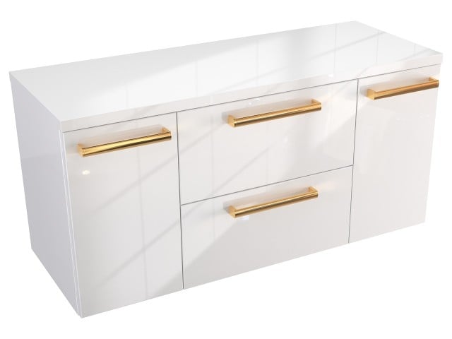 Szafka Wisząca Z Blatem ATH 100 cm D - Biały Wysoki Połysk - Uchwyty