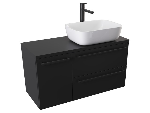 Szafka Wisząca Z Umywalką Nablatową ATH 90 cm D Prawa - Czarny Mat - Uchwyty Czarne Matowe