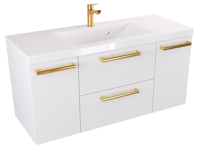 Szafka Wisząca Z Umywalką ATH 100 cm D - Biały Mat - Uchwyty Złote Polerowane Szafka Wisząca Z Umywalką ATH 100 cm D - Biały Mat - Uchwyty Złote Polerowane