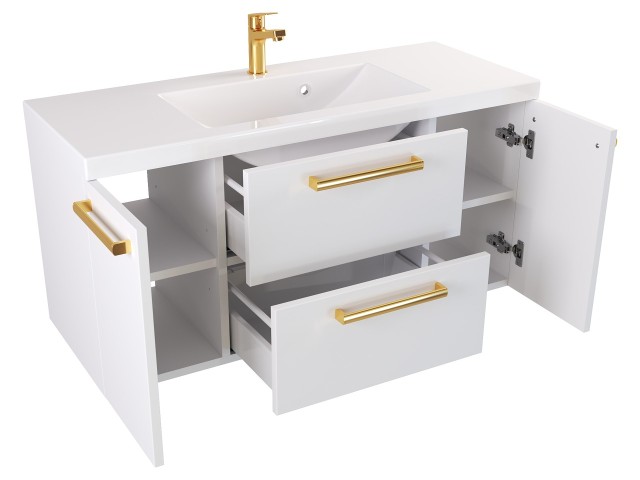 Szafka Wisząca Z Umywalką ATH 100 cm D - Biały Mat - Uchwyty Złote Polerowane