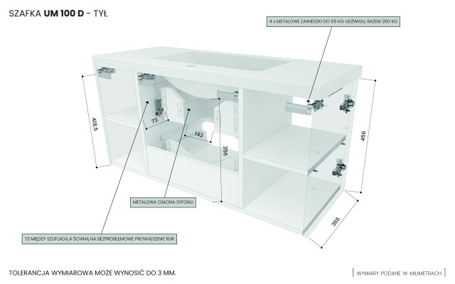 Szafka Wisząca Z Umywalką ATH 100 cm D - Biały Mat - Uchwyty Złote Polerowane